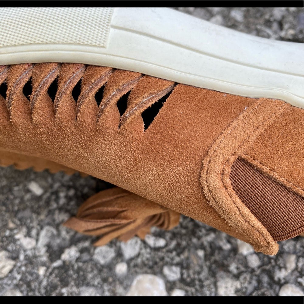 J/Slides Camel Suede Perforated Tassel Platform L… - image 5